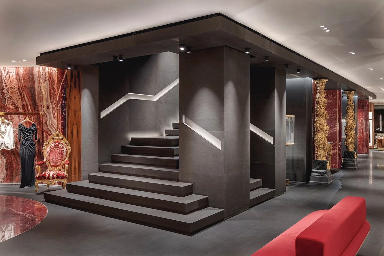 Architectural use of dark volcanic stone